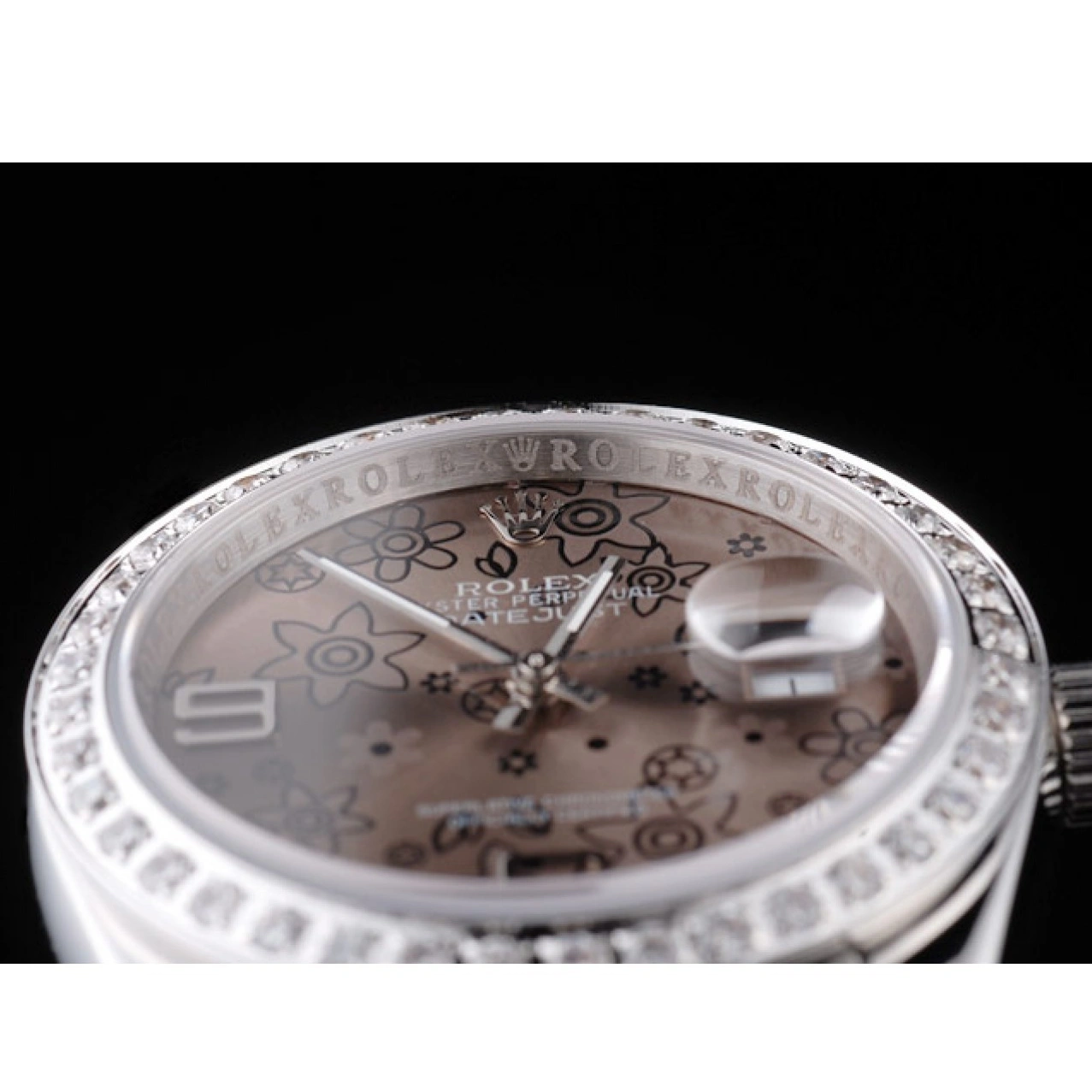 Aaa replica watch Polished Datejust Stainless Brown Steel Dial Diamond Flowers Plated Rolex 1025